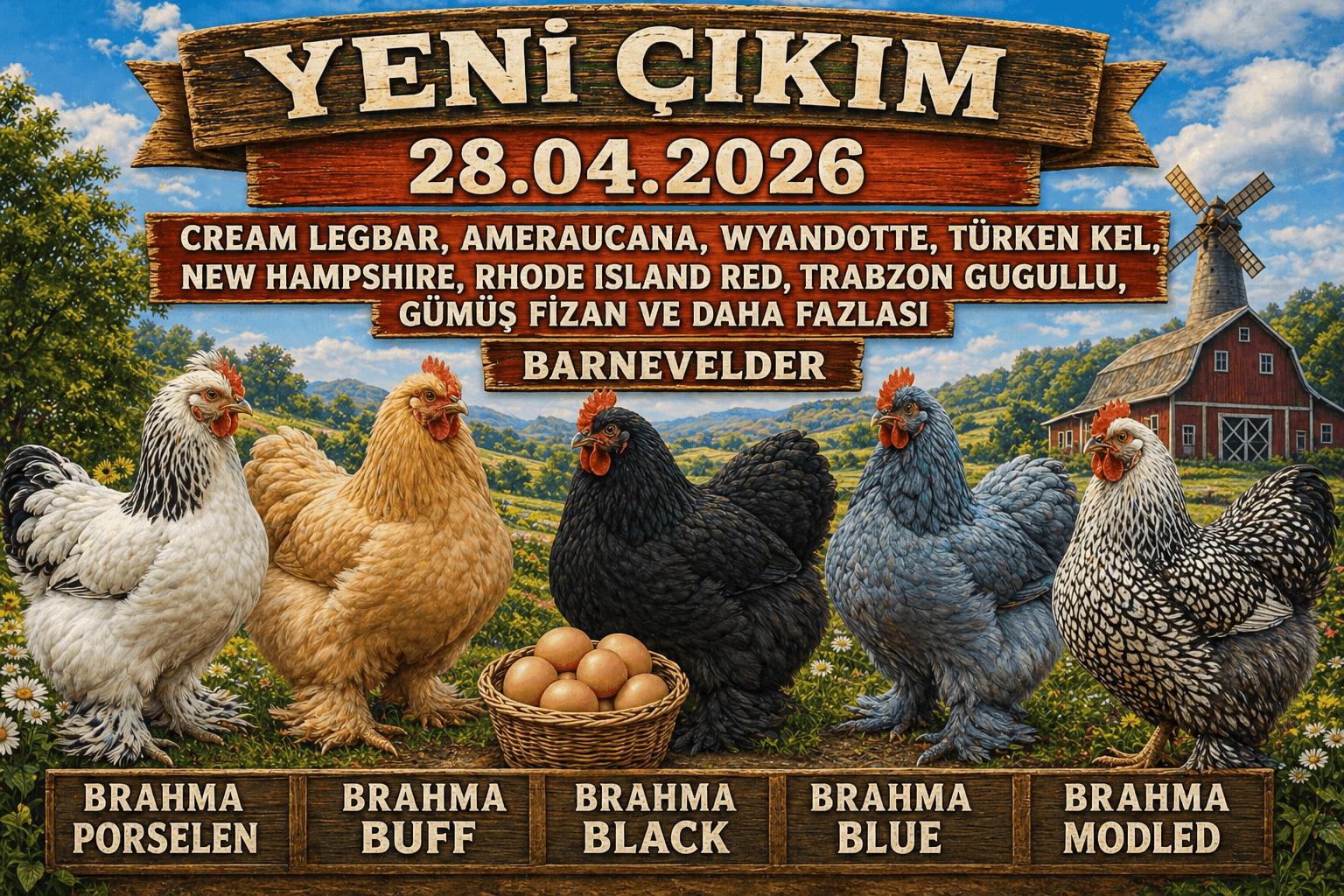 Yeni Civciv Çıkımı 28.04.2026 - Brahma Çeşitleri,Porselen,Buff,Black,Blue,Modled